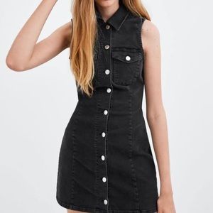 Zara Sleeveless Black Denim Bodycon Dress Size Medium